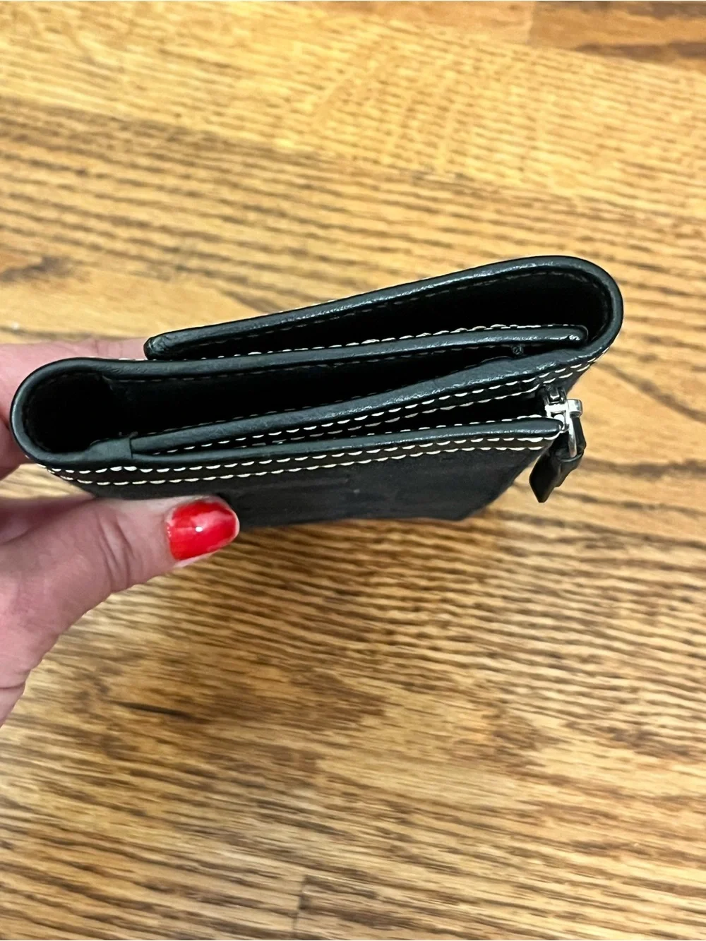 Coach Black Logo Continental Wallet with White Stitching